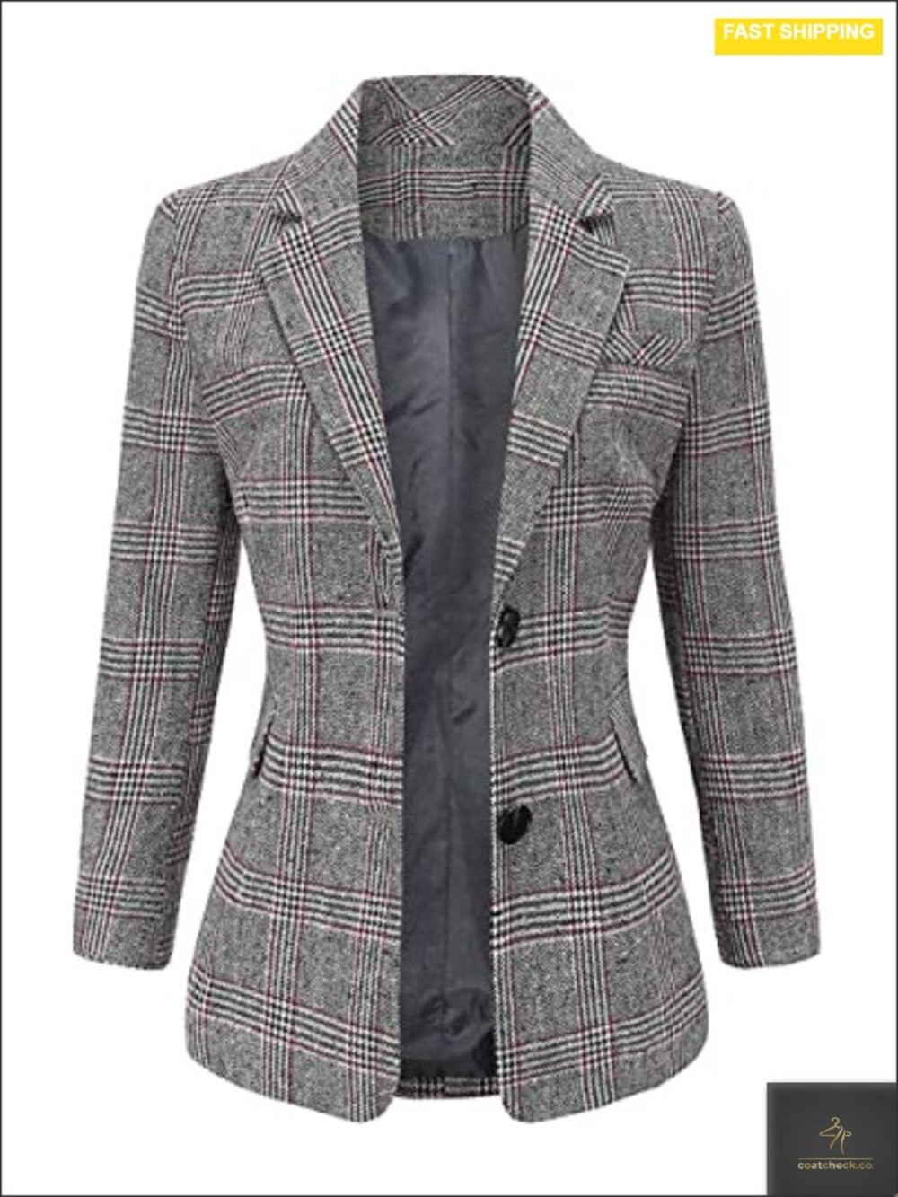 Women's Double Breasted Houndstooth Plaid Slim Boyfriend Blazer